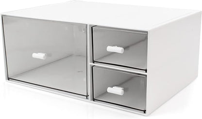 Desk Organizer Stackable Storage Drawers with 3 Compartments Stackable Drawers Great for Desk Storage, Makeup Storage Bathroom Organization Accessories Etc (White)