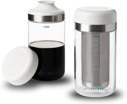Cold Brew Coffee Maker Set (Brewer & Carafe), Up to 12 Servings of Concentrate, Reusable Stainless Steel Dual Filter