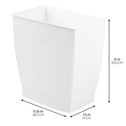 iDesign,Plastic Spa Rectangular Trash, Waste Basket Garbage Can for Bathroom, Bedroom, Home Office, Dorm, College, 2.5 Gallon, White