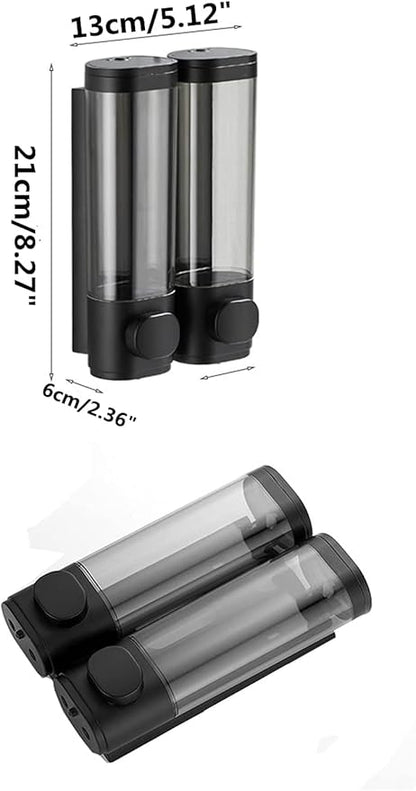 2-Chamber Soap Dispensers Wall Mount,400ml Bathroom Shower Dispenser,Press Manually Lotion Shower Soap Dispenser Use for Home,Bath,Kitchen,Hotels,Apartment,Restaurants(Black)