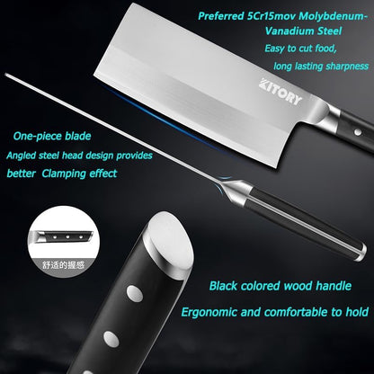 Kitory 7" Lightweight Meat Cleaver, Chinese Chef Knife for Slicing & Chopping (No Bones)- German High Carbon Steel - Ergonomic Pakkawood Handle