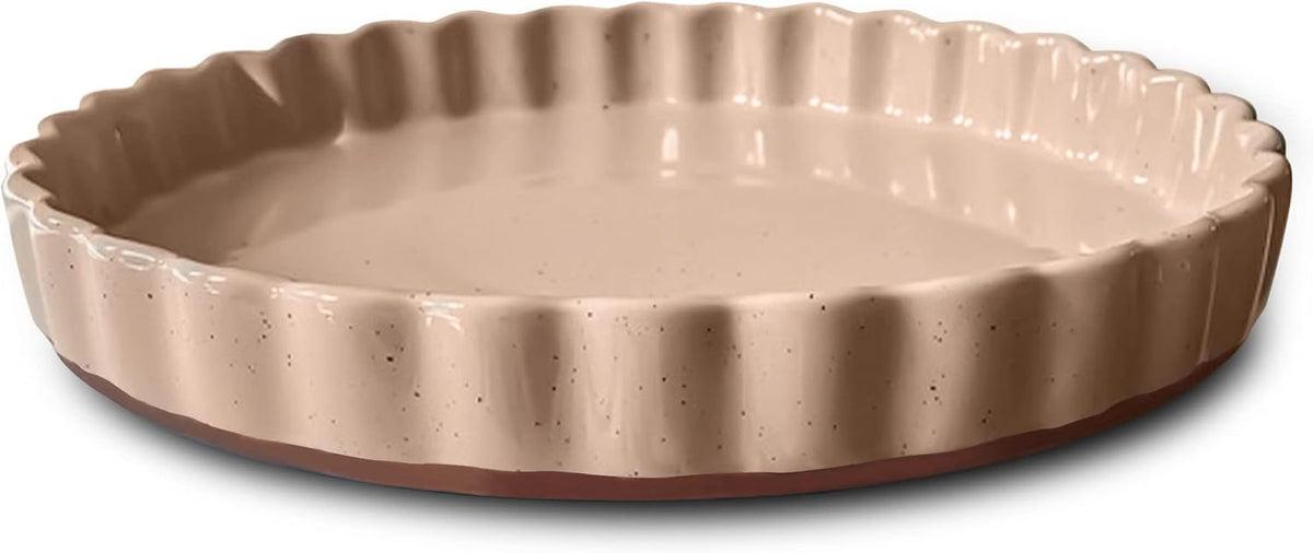 Mora Ceramic Tart Pan, 9.5 Inch Large Porcelain Baking Dish for Tarts, Quiche, Pie, Flan etc. Fluted Ruffled Edge, Oven, Microwave, Freezer