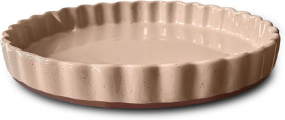 Mora Ceramic Tart Pan, 9.5 Inch Large Porcelain Baking Dish for Tarts, Quiche, Pie, Flan etc. Fluted Ruffled Edge, Oven, Microwave, Freezer