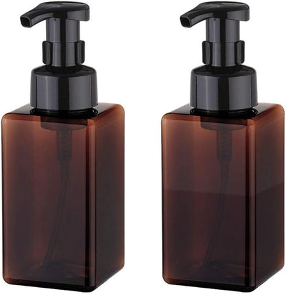 UUJOLY Foaming Soap Dispenser, 450ml (15oz) Refillable Pump Bottle Plastic for Liquid Soap, Shampoo, Body Wash (2 Pcs) (Amber)