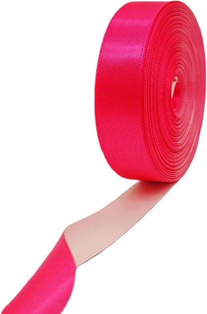 5/8 Inch Two Tone Hot Pink & Sand Beige Satin Ribbon, 30 Yards Double Faced Ribbon for Gift Wrapping, Cheer, Bouquet, Hair Bows, Wedding, DIY Crafts, Holiday Party Decorations