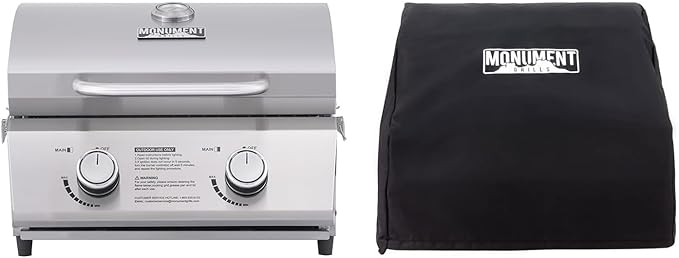 Monument Grills Tabletop Propane Gas Grill for Outdoor Portable Camping Cooking with BBQ Cover(2 items)