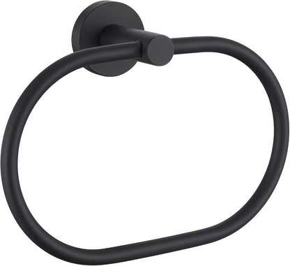 Suyar Matte Black Towel Ring, Stainless Steel Modern Swivel Hand Towel Holder for Bathroom Wall, Oval Shape