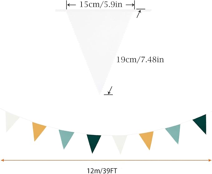 Zwiebeco 39Ft Dark Green Gold White Fabric Bunting Banner Triangle Flags Cotton Garland Pennant for Forest Wild One Safari Birthday Wedding Baby Shower Outdoor Garden Decorations