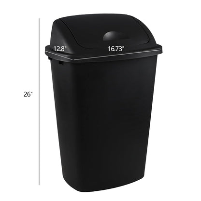 Bringer Black 13 Gallon Kitchen Trash Can with Swing Lid, Plastic Swing Top Tall Garbage Can, 4-Pack