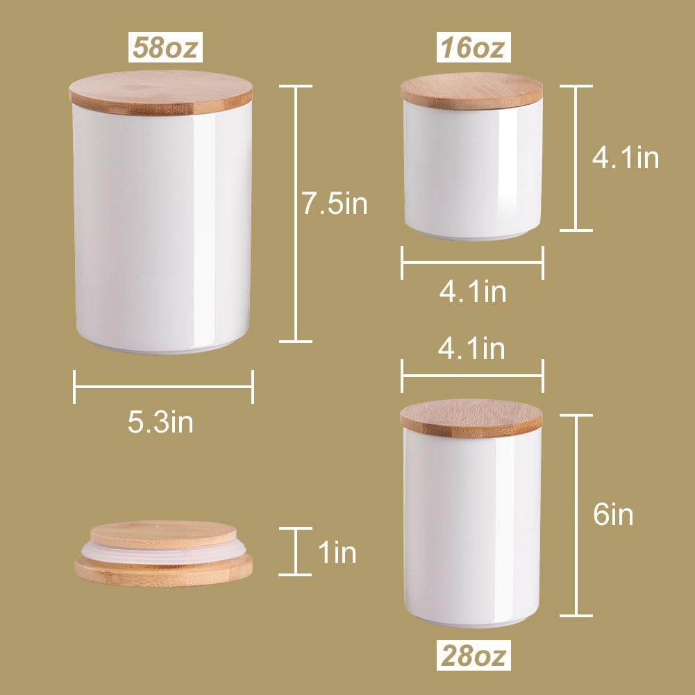 Sweejar Ceramic canisters for kitchen counter,Stackable Food Containers Set with Airtight Seal Bamboo Lid for Serving Ground Coffee, Tea, Spice