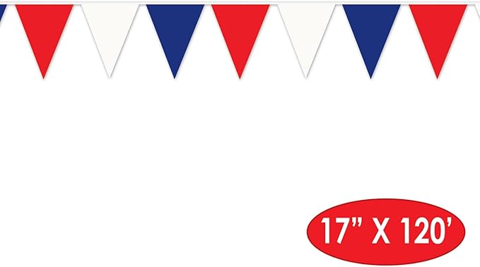 Beistle 2 Piece Indoor Outdoor Plastic Patriotic Pennant Banner 4th of July, Decorations Labor Day, USA Party Supplies