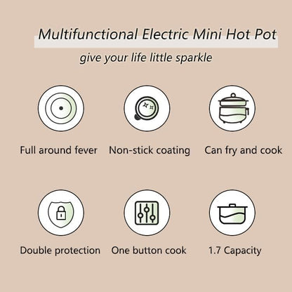 Drizzle Electric Cooker 1.7L - Multifunctional Hot Pot Non-stick Pan - Dorm Office Portable Rapid Ramen Cooker Boil Dry Protection - For Noodles Steak Cooker Eggs Stir-Frying Pasta Oatmeal