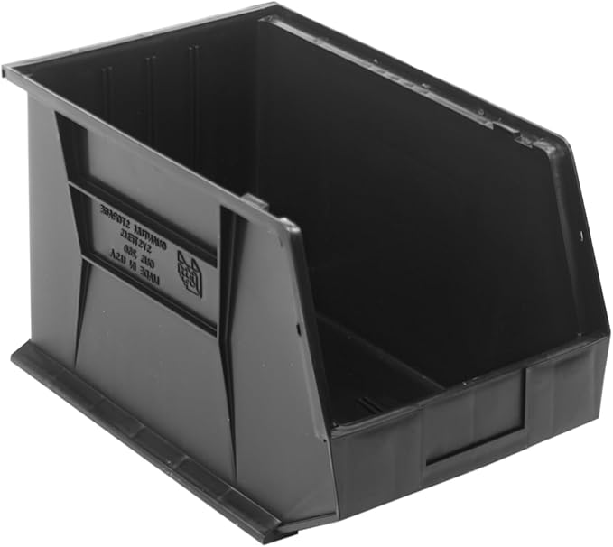 Quantum Storage Systems QUS260BR Ultra Stack & Hang Recycled Plastic Heavy Duty Part Organizer Black Bins 18" L x 11" W x 10" H 4 Pack