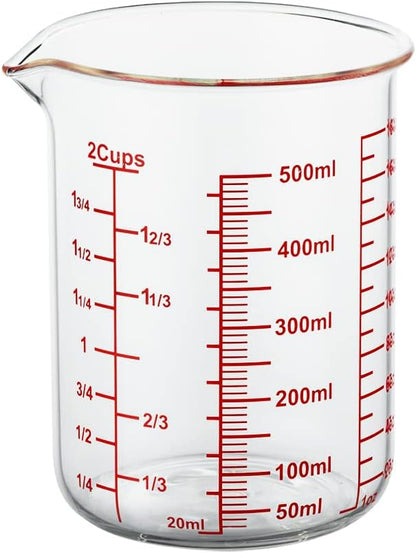 High Borosilicate Glass Measuring Cup-V-Shaped Spout，Glass Measuring Beaker for Kitchen or Restaurant, Easy to Read, 500 ML (16 Oz, 2 Cup)