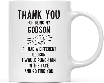 Andaz Press Funny Family 11oz. Coffee Mug Gift, Thank You for Being My Godson, Punch in Face, 1-Pack, Christmas Birthday Drinking Cup Present Ideas