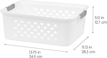IRIS USA Plastic Storage Baskets, 6-Pack, Made in USA, Shelf Baskets Small Baskets Organizing Bins For Pantry Countertops Closet Shelves Office, Muti-Purpose, Nestable, Easy Carry, White