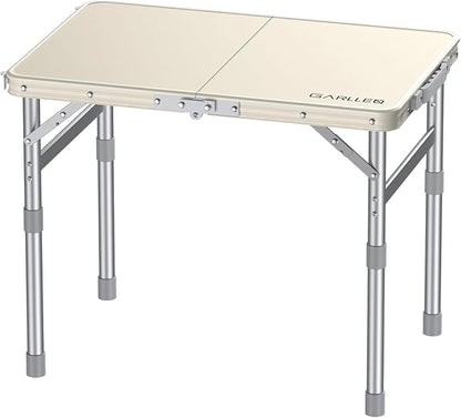 GARLLEN Waterproof Camping Table with High-Density Plastic Tabletop, Portable Folding Picnic Table with 3 Adjustable Height, Aluminum Frame Outdoor Table for BBQ, Camping, Indoor Use, 22.8"L x 15.7"W