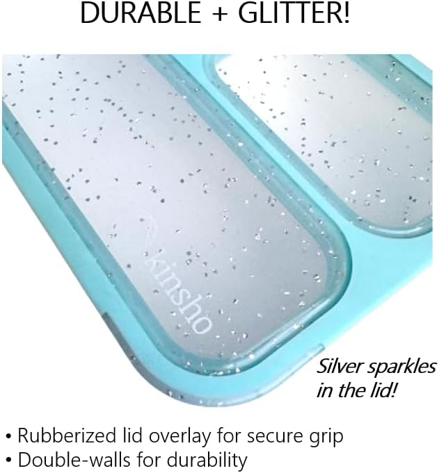 kinsho Glitter Bento Snack Containers with Lids, Mini Bento-box Lunch-Box for Toddler Daycare and Small Kids, Travel Meal Container