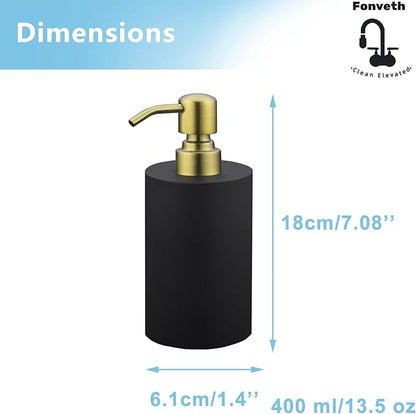 Soap Dispenser Black and Gold Countertop for Bathroom Kitchen Stainless Steel Pump, Liquid Soap Dispenser 13.5oz Resin Lotion Dish Soap