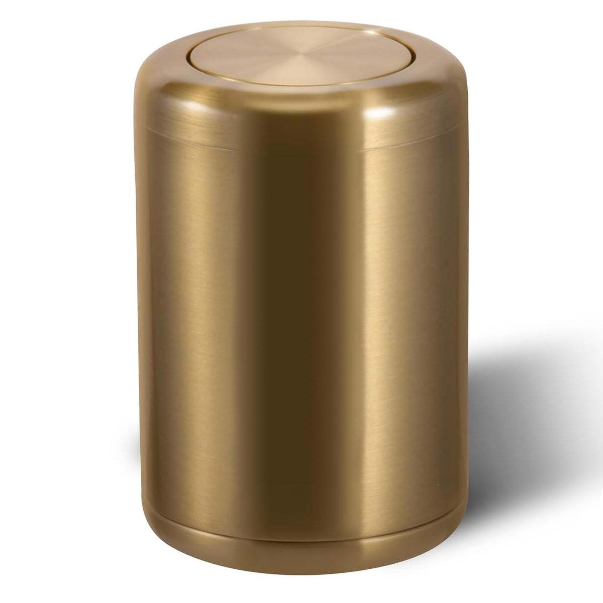 Waste Can 3 Gallon with Swing Lid，Brushed Stainless Steel Gold Trash Can，Metal Cylindrical Garbage Can，Brass Wastebasket Bin for Bathroom,LivingRoom,Office,Kitchen,Bedroom,Hotel (Gold)