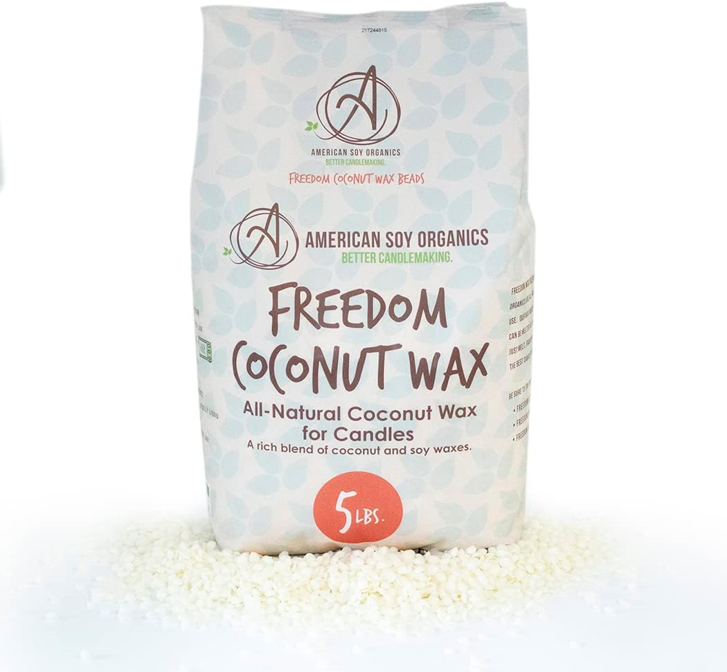 American Soy Organics Freedom Coconut Soy Wax Beads for Candle Making - Natural Candle Making Supplies - Paraffin-Free,Beeswax-Free Coconut Candle Wax for Container Candles,Tealights, Wax Melts 5 lbs