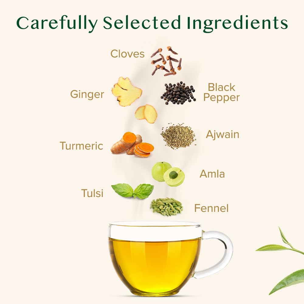 Vahdam, Vedic Kadha Herbal Tea Bags (100 Ct) Caffeine Free, 100% Real Ingredients - Turmeric, Black Pepper, Amla, Tulsi, Ginger, Cloves