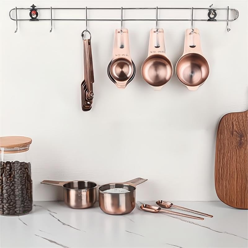 Copper Measuring Spoons Set, Stainless Steel Measuring Spoons Set 10, Metric&US Long Handle Measure Spoons for Kitchen&Baking