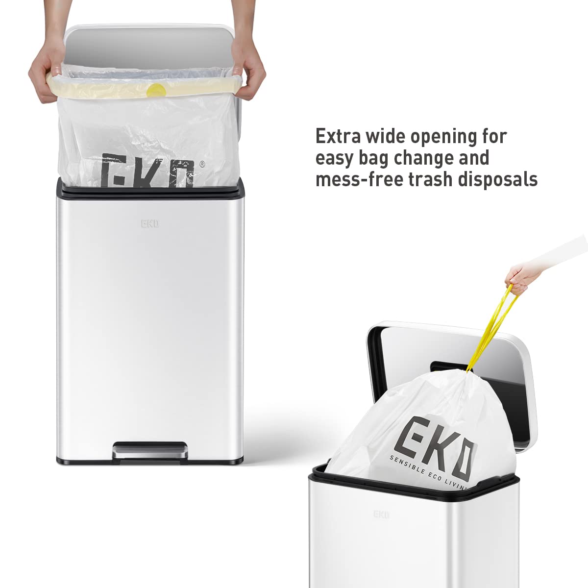 EKO Madison Matte White 50 Liter/13.2 Gallon Step Trash Can with Inner Liner - Fingerprint Resistant Finish