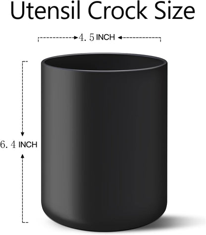 Black Kitchen Utensil Holder for Countertop, Matte Ceramic Utensils Crock for Kitchen Counter-top, Modern Spatula Holder, Cooking Utensil Holder Easy to Clean for Farmhouse 4.5×6.4 IN