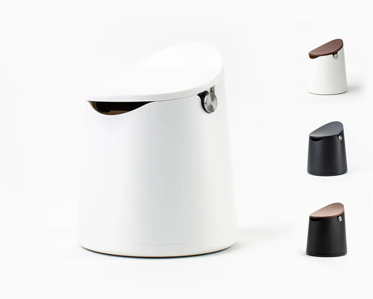 Crema Coffee Products Arc Knock Box | Holds 12–16 Espresso Pucks| Durable,Stain-ResistantBuild withNon-Slip Base|Elegant WalnutPlastic Lid Design| EasyClean-Up &Moisture Control|WhitePlasticLid Finish