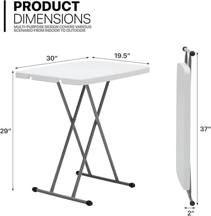 MoNiBloom TV Tray Folding Table 30" Height Adjustable, Portable Indoor/Outdoor Picnic Partiestable and Laptop Square White Small Table with X Legs