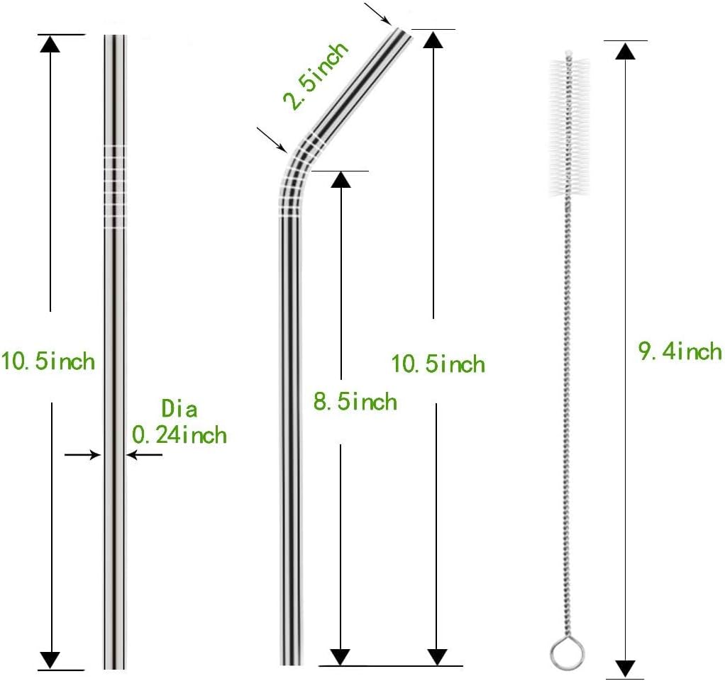 Set of 10 Stainless Steel Straws, HuaQi Bent Reusable Drinking Straws 10.5'' Long 0.24‘’ Dia for 30 oz Tumbler and 20 oz Tumbler