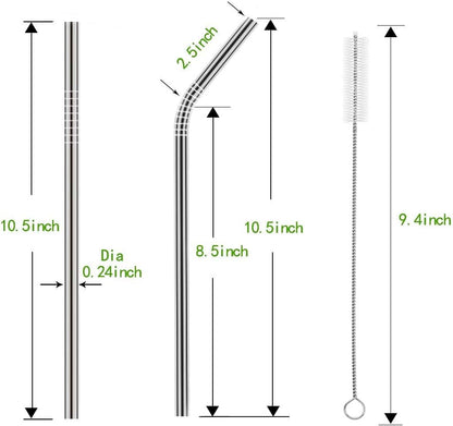 Set of 10 Stainless Steel Straws, HuaQi Bent Reusable Drinking Straws 10.5'' Long 0.24‘’ Dia for 30 oz Tumbler and 20 oz Tumbler