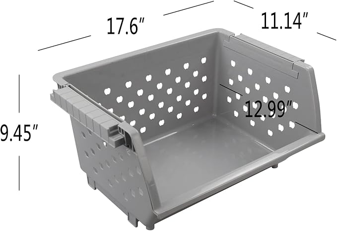 3-pack Stackable Storage Baskets, Plastic Stacking Organizer Bins