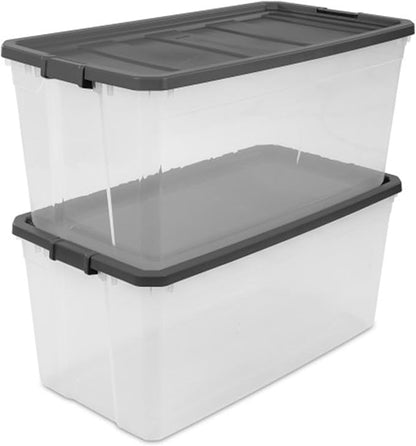 Sterilite 9-Pack Modular Stacker Box, Durable Clear Plastic Storage Bins with Latching Lids, 200 Quart - Stackable Organizing Container Boxes for Closet, Bathroom, and Office
