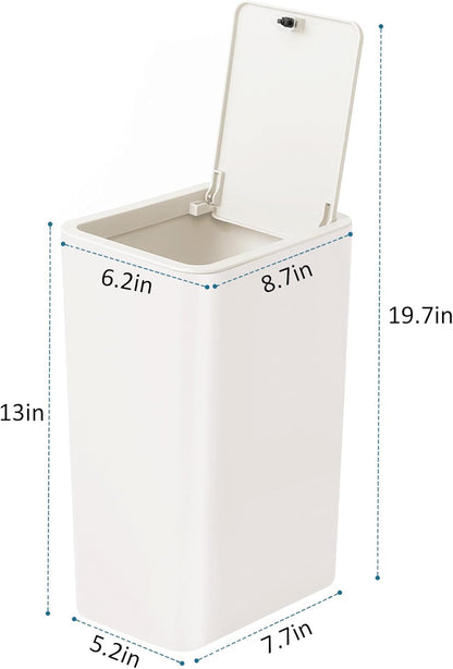 TIPGO Bathroom Trash Can with Lid, 10 Liter/ 2.6 Gallon Slim Garbage Can, Small Trash Bin Waste Basket with Pop-Up Lid for Kitchen, Bedroom, Living Room, Office (White)