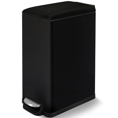 Arlopu 13.2 Gal Slim Kitchen Trash Can with Lid, 50L Stainless Steel Garbage Can, Large Kitchen Rubbish Can, Step Trash Bin w/Foot Pedal and Inner Bucket, Bathroom Trash Can Airtight (Black)