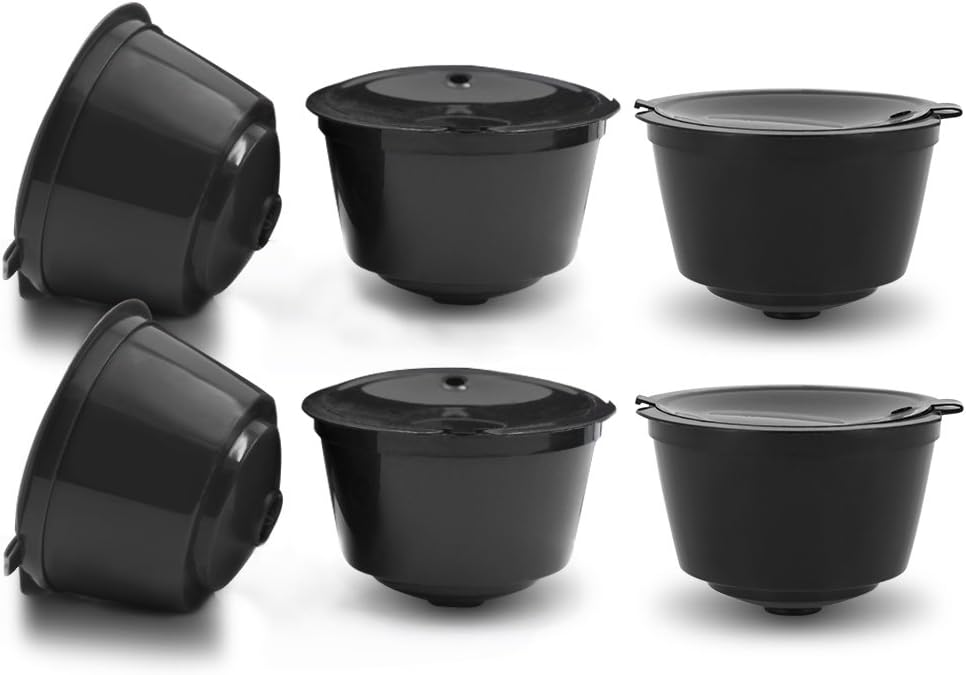 Brbhom 6 Refillable D*lce Gu*to Coffee Capsule,Reusable D*lce Gu*to Coffee Filter with Coffee Spoon,Brush (6Pcs Black)