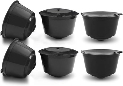 Brbhom 6 Refillable D*lce Gu*to Coffee Capsule,Reusable D*lce Gu*to Coffee Filter with Coffee Spoon,Brush (6Pcs Black)