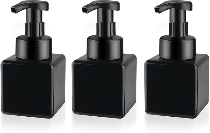 3 Pack Foaming Soap Dispenser Empty Plastic Foam Pump Bottle Refillable Foam Soap Bottle Dispenser for Shampoo Liquid Soap Face Wash (Black, 250ml/8.3oz)