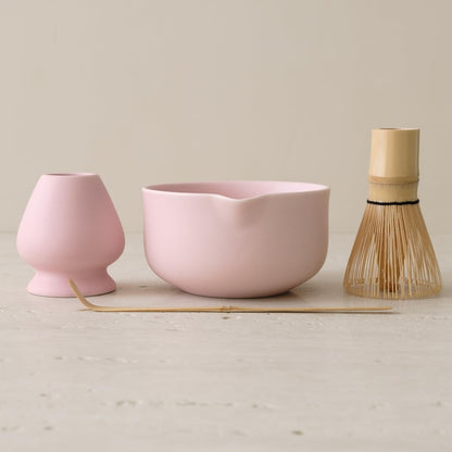 Matcha Kit - Premium Matcha Whisk Set with Traditional Bamboo Tools, Ideal Matcha Tea Set for Home (Matte Soft Pink)