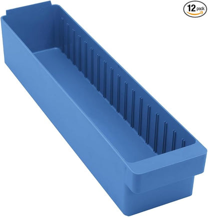 QUANTUM STORAGE SYSTEMS QED603BL Super Tuff Euro Heavy Duty Parts Organizer Blue Bins 24" L x 6" W x 5" H 12 Pack
