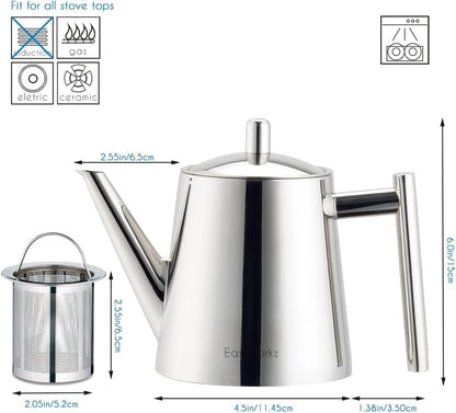 Easyworkz Stainless Steel Teapot with Removeable Infuser 27 oz Stovetop Tea Maker for Fruit Herbal and Infusion Tea