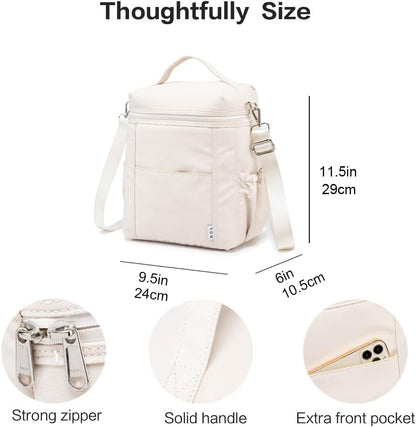 NOL Natural Organic Lifestyle Insulated Lunch Bags for Women Cooler Bag Lightweight Nylon Waterproof Lunch Box For Work (Cream, Large)