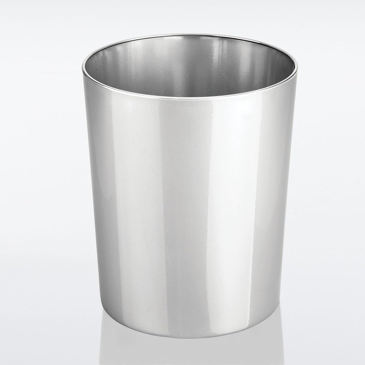 mDesign Round Metal Small 1.7 Gallon Recycle Trash Can Wastebasket, Garbage Container Bin for Bathrooms, Kitchen, Bedroom, Home Office - Durable Stainless Steel - Mirri Collection - Chrome