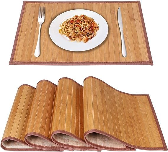 Placemats Set of 4 for Dining Table, Bamboo Place Mats for Kitchen Table Decor, Table Mats Heat Resistant & Non-Slip for Indoor/Outdoor Party, Table Placemats Set of 4 for Dinner Table Yellow