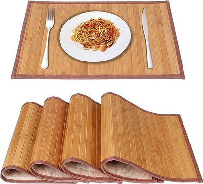 Placemats Set of 4 for Dining Table, Bamboo Place Mats for Kitchen Table Decor, Table Mats Heat Resistant & Non-Slip for Indoor/Outdoor Party, Table Placemats Set of 4 for Dinner Table Yellow