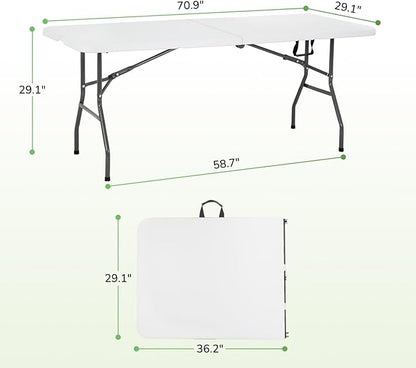 PayLessHere | 6FT Folding Table | Portable Plastic Table with Carry Handle | Waterproof & Foldable Table Design | Steel Frame with Lock | White | for Events, Camping, Indoor & Outdoor Use