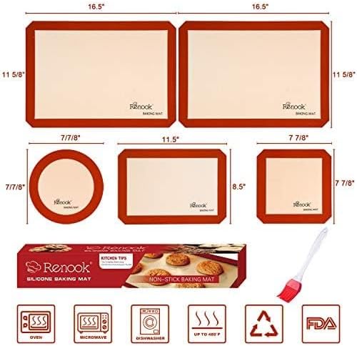 Silicone Baking Mat Set of 5, Grade Food Non-Stick Reusable Baking Mat, Slip Oven Liner Sheet