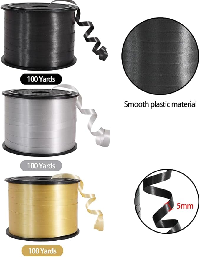 TONIFUL 300 Yards Curling Ribbon-Balloon Ribbon-Balloon String for Art&Craft Decor,Gift Wrapping,Ribbons and Bows for Christmas New Year Birthday Gifts Graduation Supplies (Gold Black and Silver)